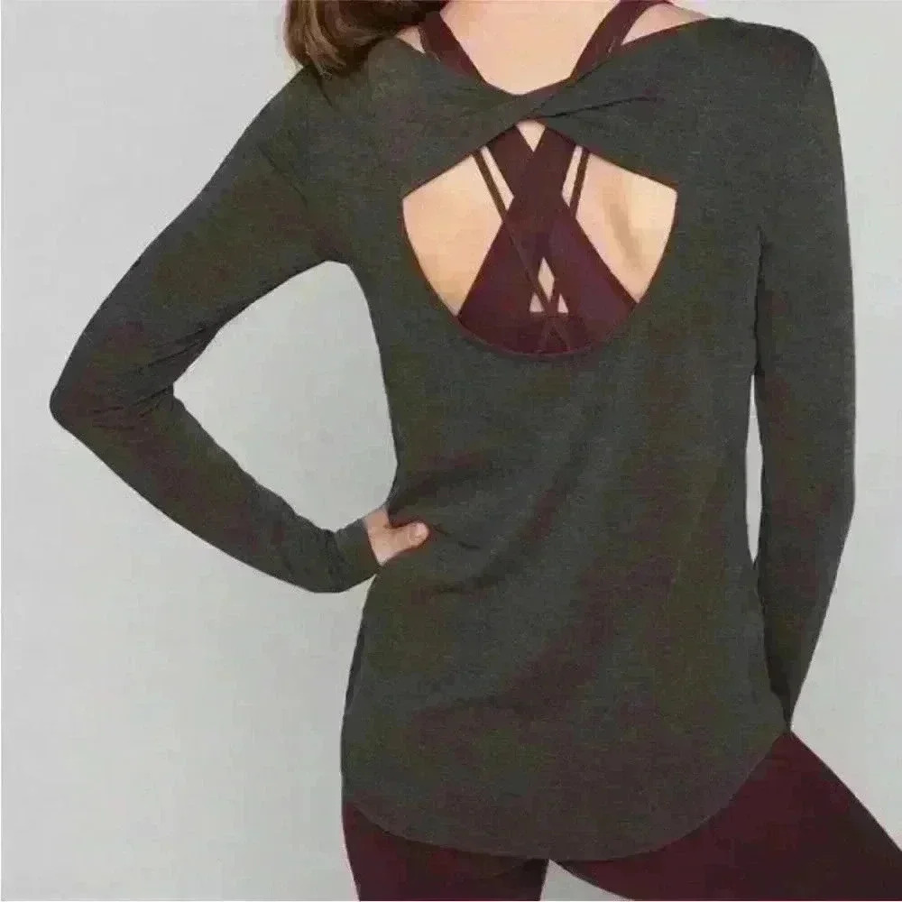 Athleta Open Back Flexlight Top Dark Heathered Gray Long Sleeve‎ Athletic Size M
